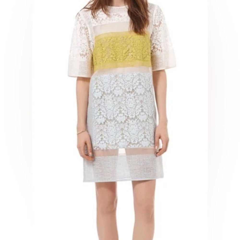 REBECCA TAYLOR | lace shift dress runway lace dress chartreuse combo size 0